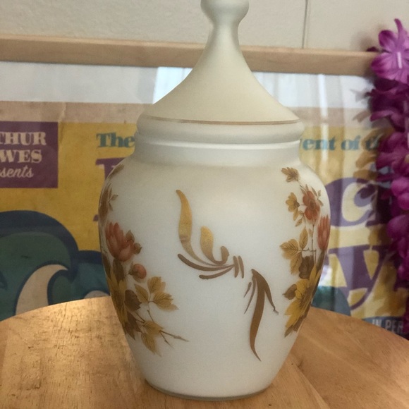 Vintage Apothecary Jar Floral Satin Italy Glass - Picture 2 of 5